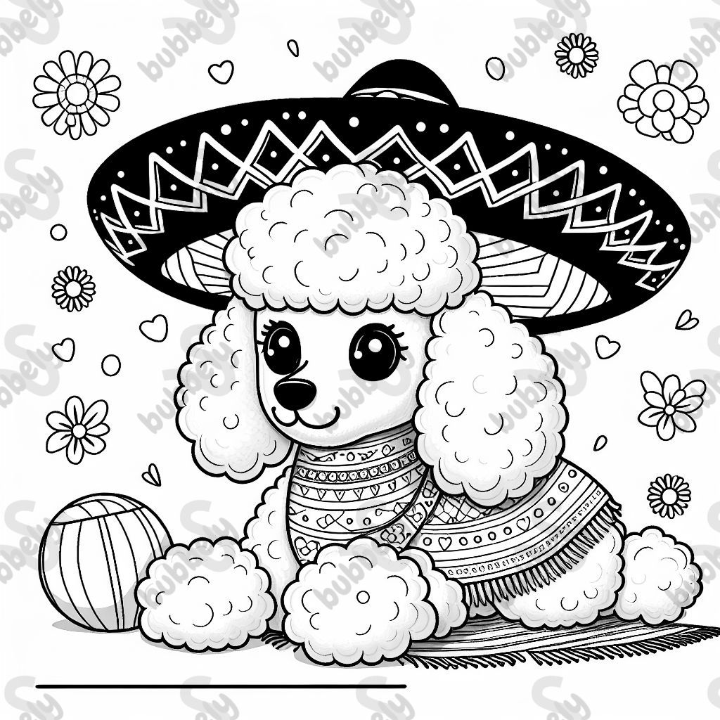a white poodle wearing a sombrero