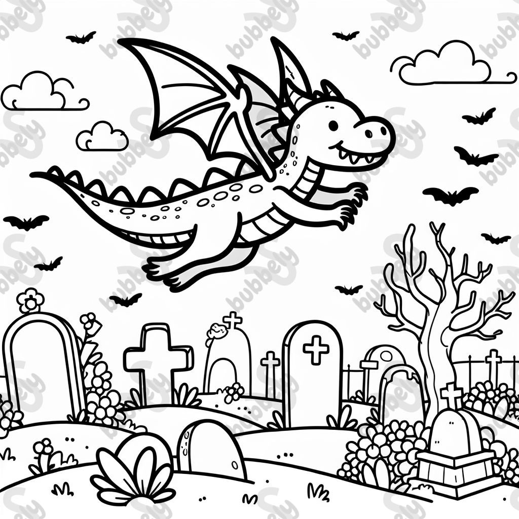a dragon flying over graveyard