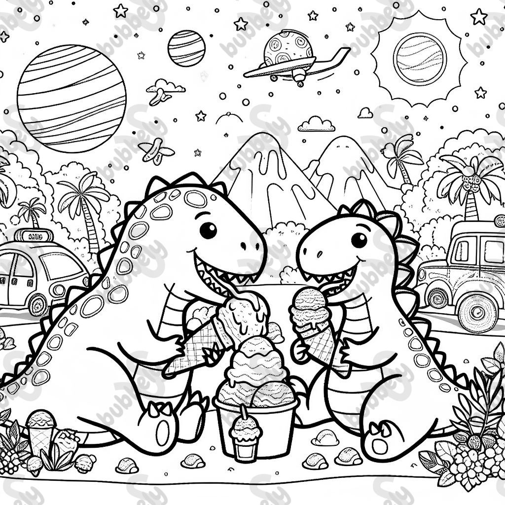 dinosaurs eating ice cream
