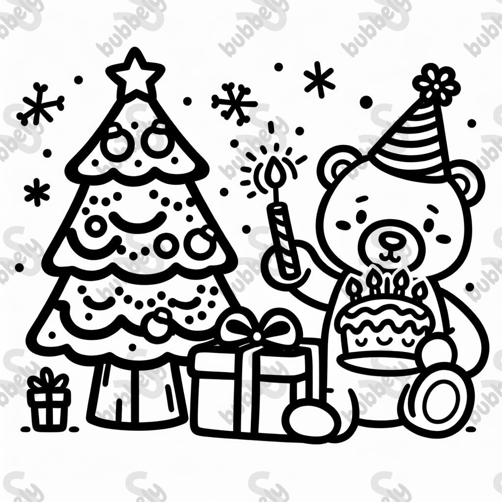 christmas tree and a birthday bear