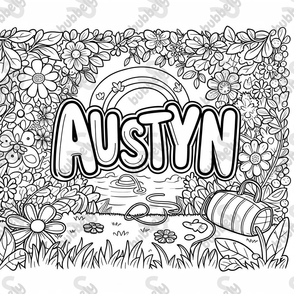 A floral background with "AUSTYNN" in hollow white letters outlined in black centered over the background. A floral background with "AUSTYNN" in hollow white letters outlined in black centered over the background.