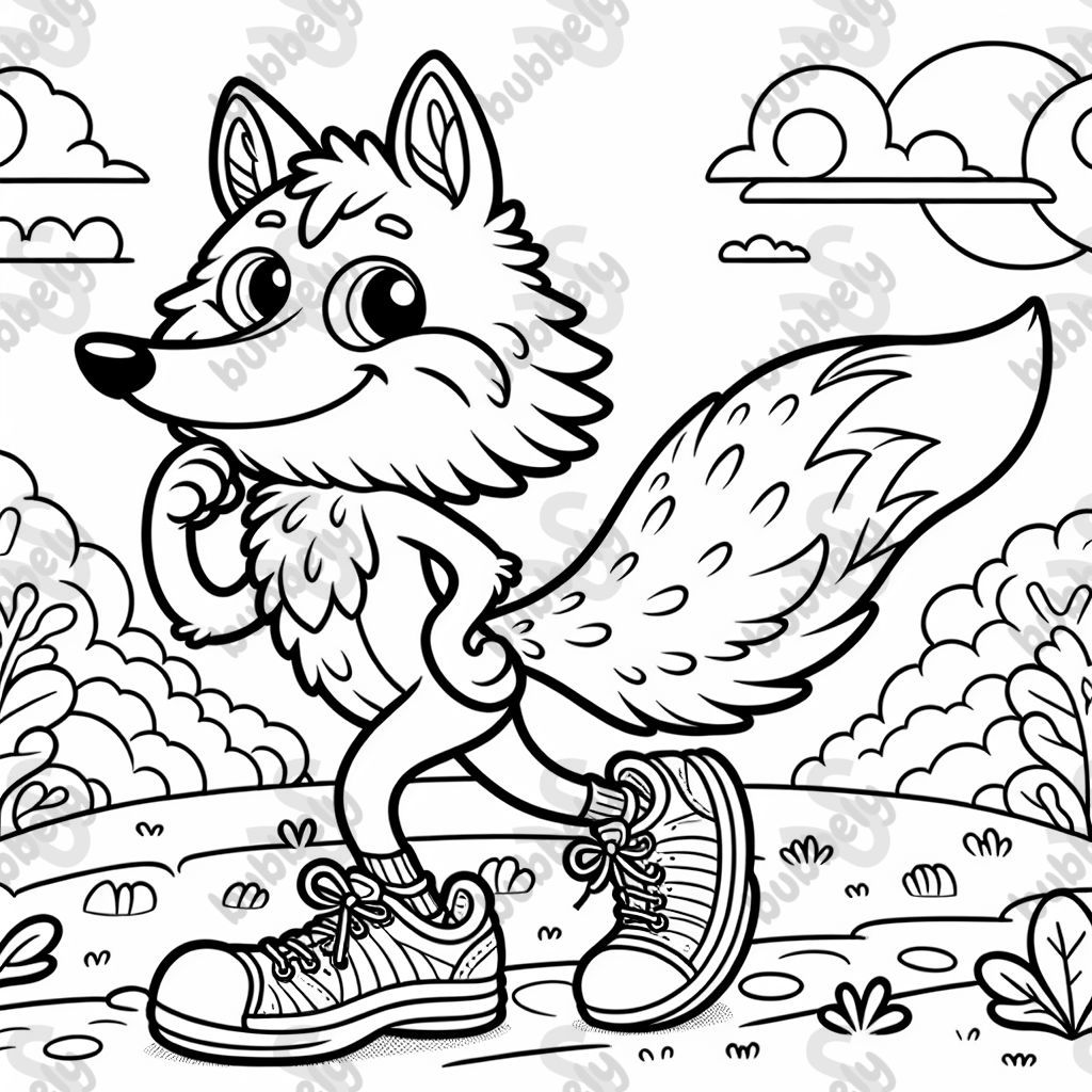 a cute wolf wearing running shoes