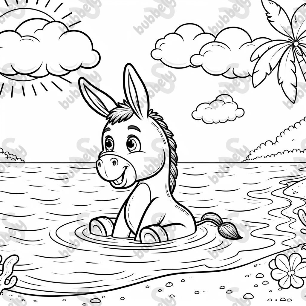 einen Esel der im Meer badet