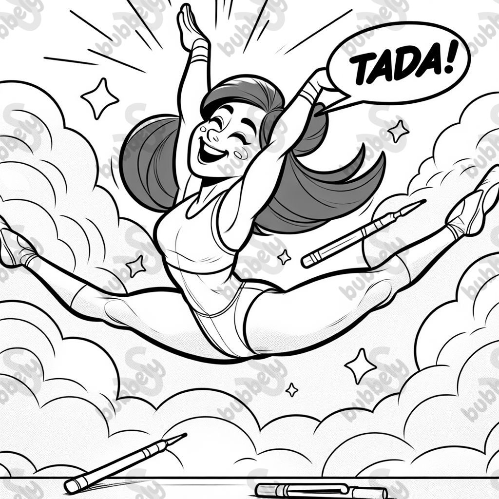 Gymnaste faisant un grand écart et disant TADA