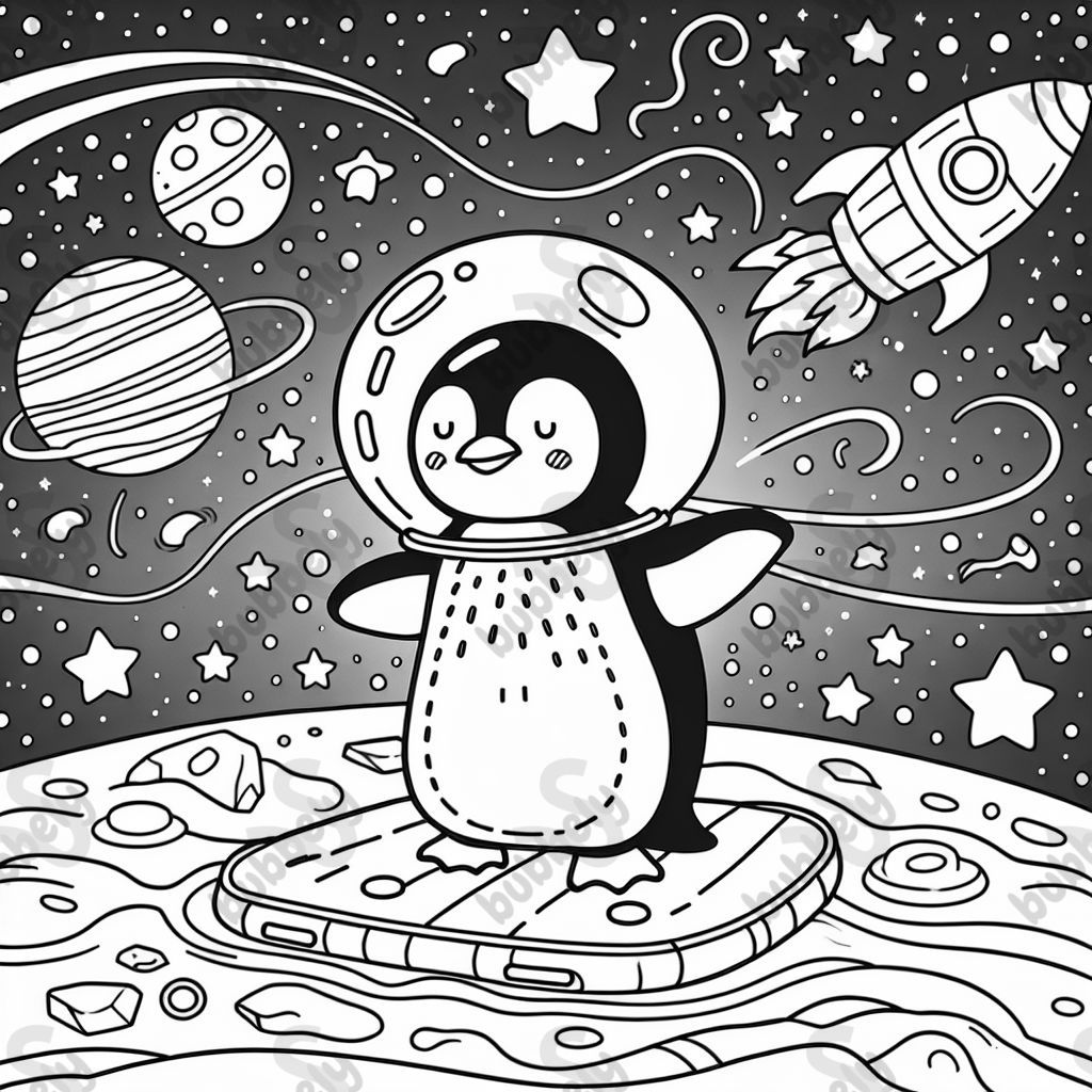 a penguin in space
