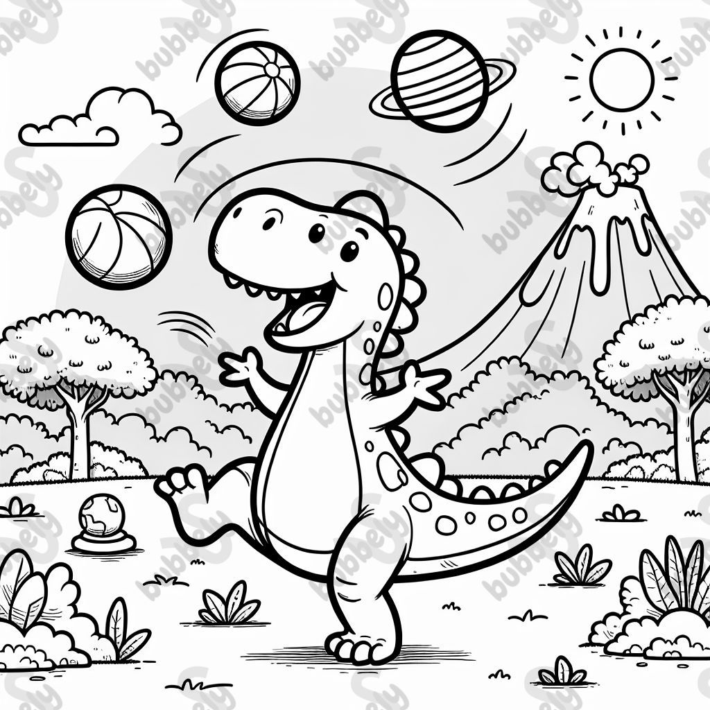 a juggling dinosaur