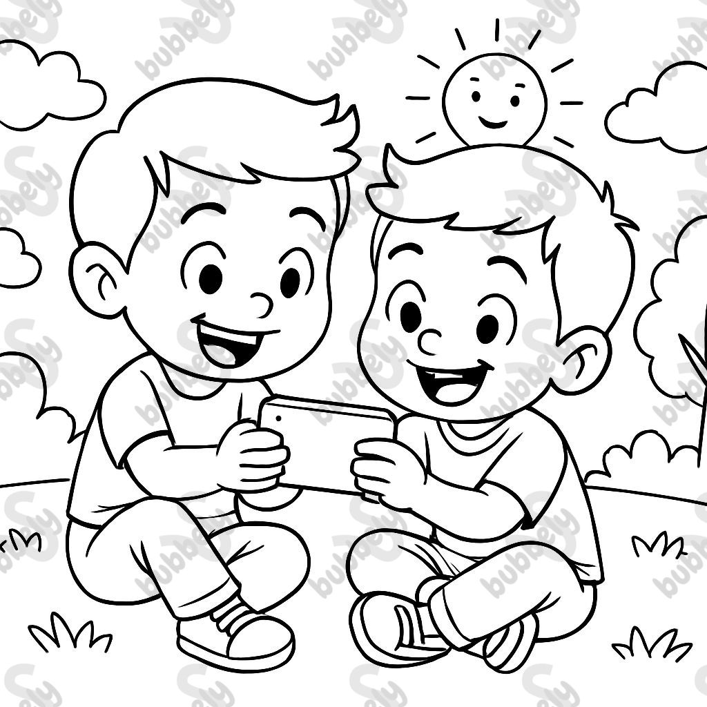 TWO IDENTICAL CHILDREN PLAYING WITH A MOBILE