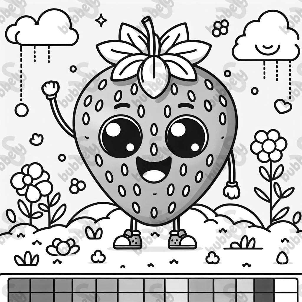 A single, cute strawberry animated Lisa Frank style