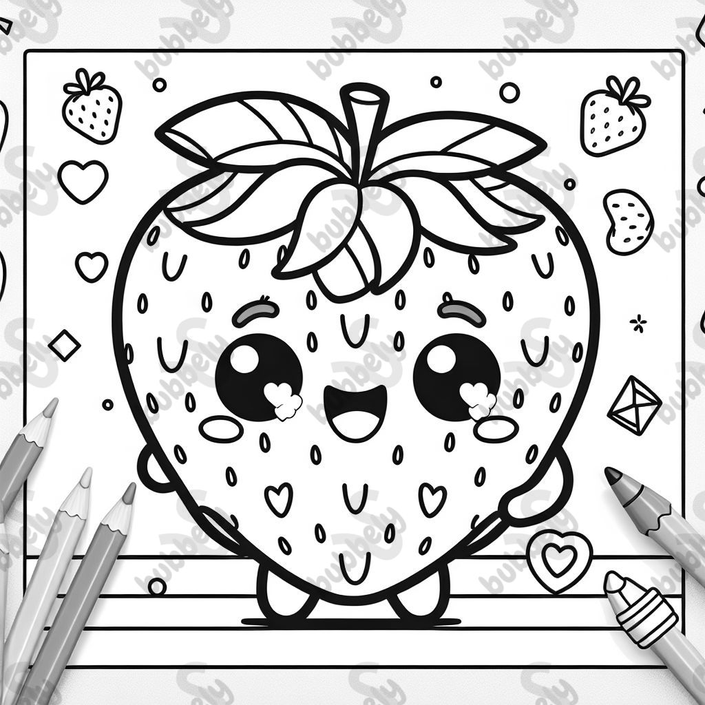 A single cute strawberry animated Lisa Frank style on a clean background 