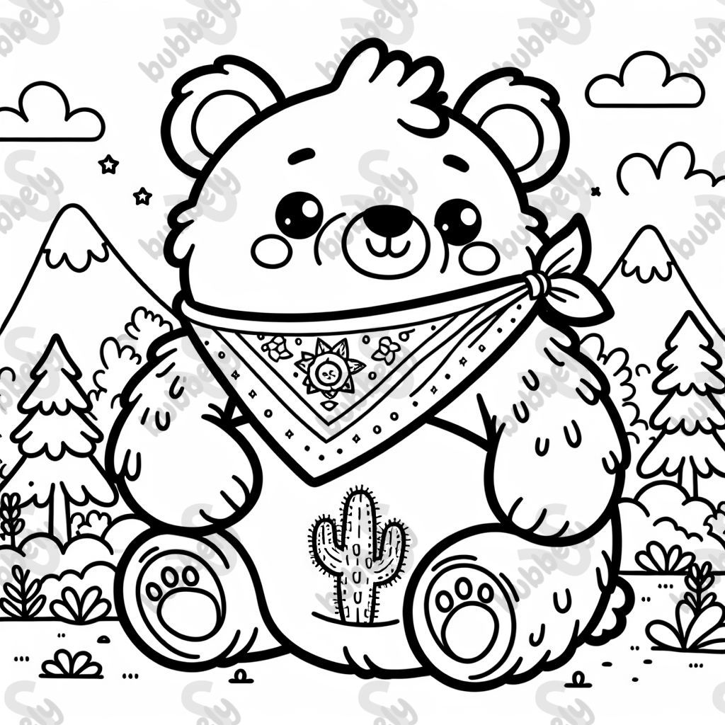 a fluffy white bear with a bandanna around his neck, and a small tattoo of a cactus on the right side of his belly a fluffy white bear with a bandanna around his neck, and a small tattoo of a cactus on the right side of his belly