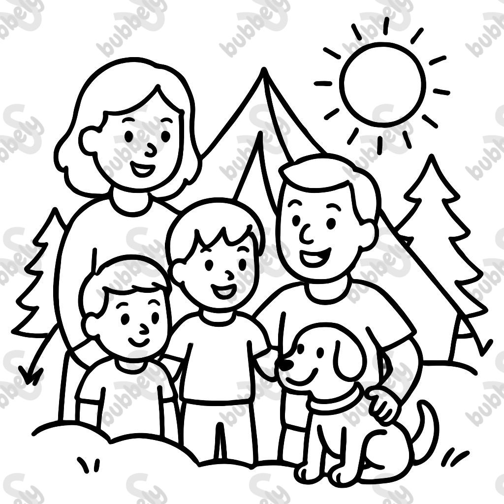 brothers and mom, dad, dog camping