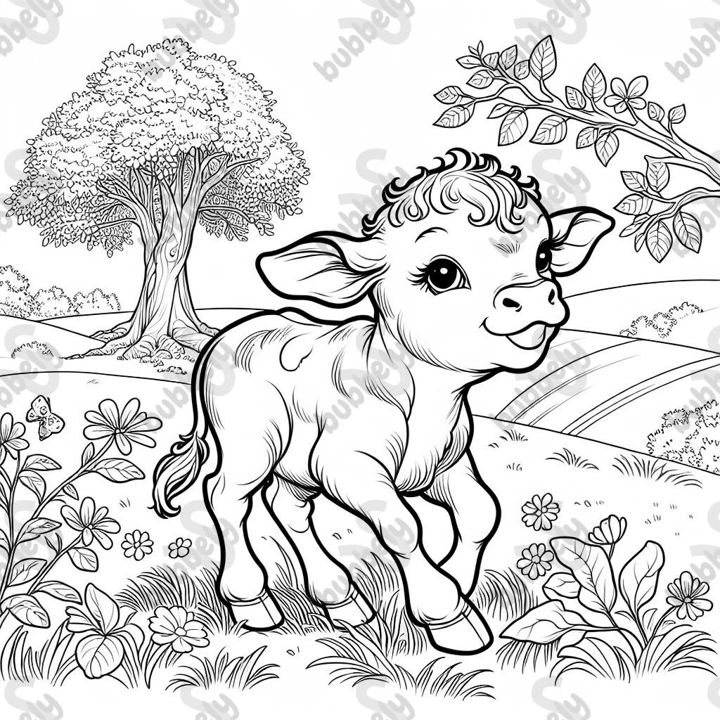 A calf on pasture in spring 