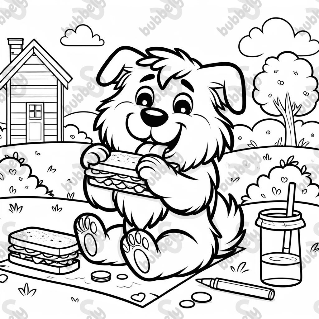 Dog eating a sandwich 