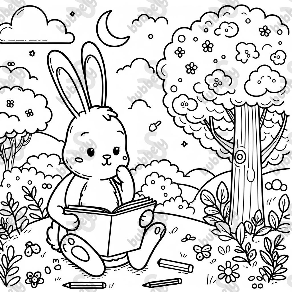 A bunny reading a book