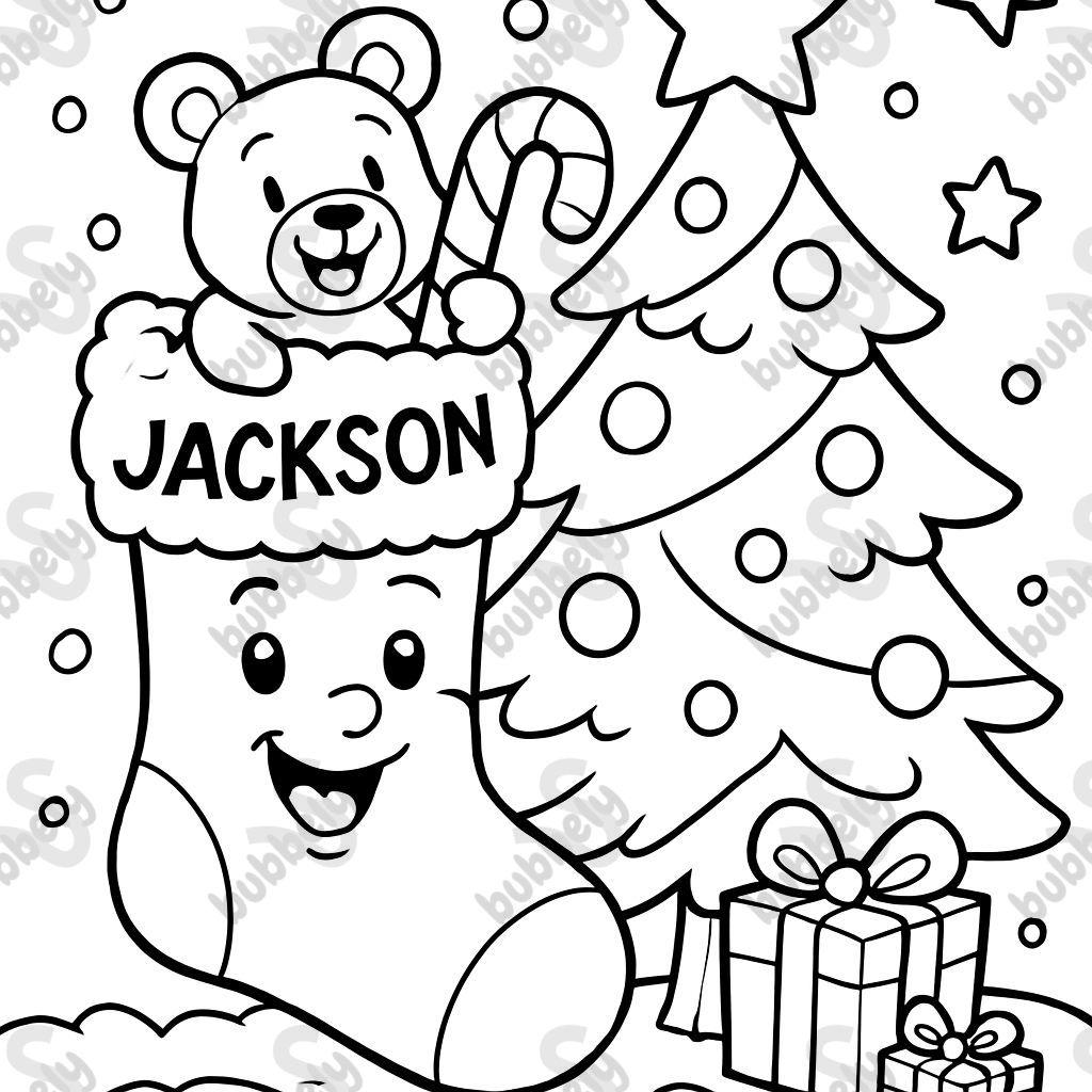 Christmas stocking with the name Jackson on it, christmas tree
