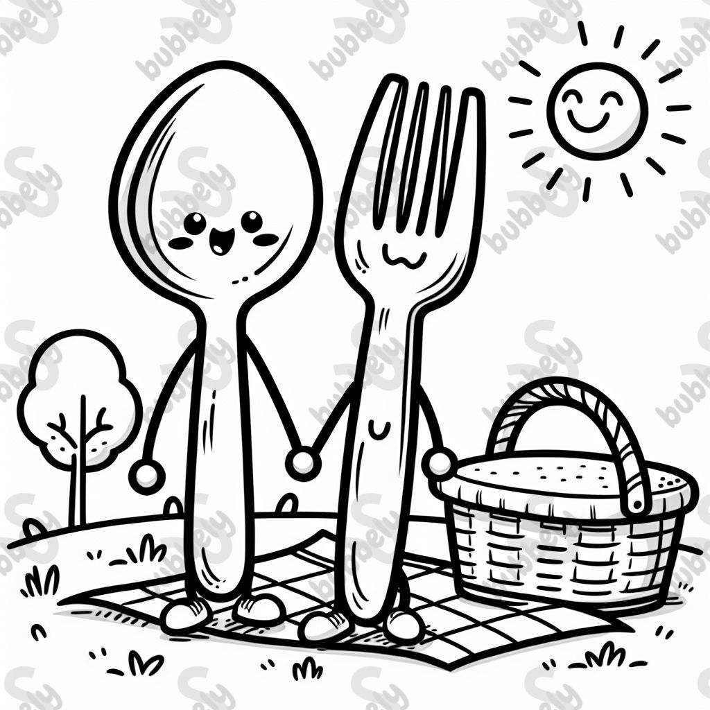 Une cuillère et une fourchette font un pique-nique.