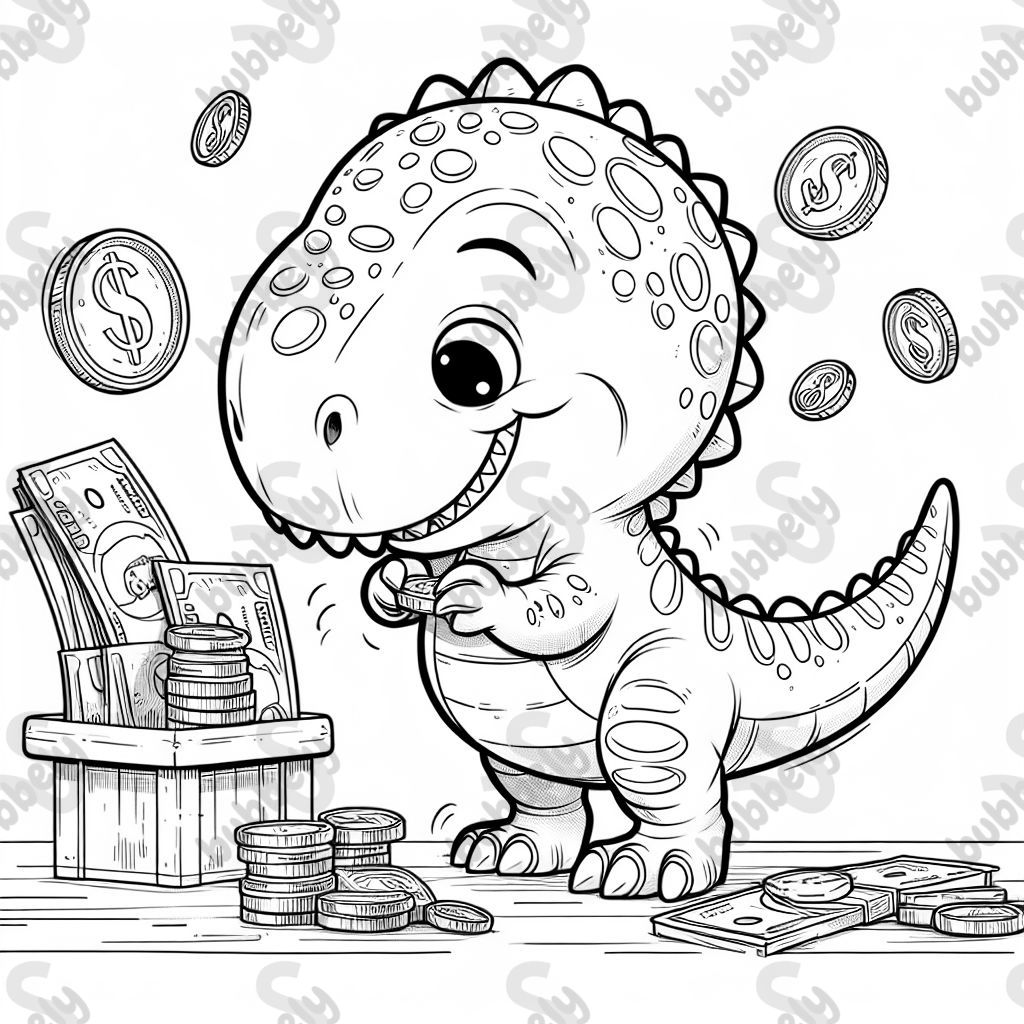 Un T-Rex comptant de l'argent.