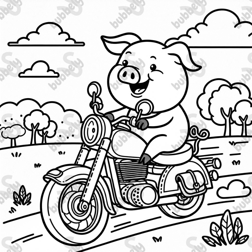 Un cochon montant une moto.