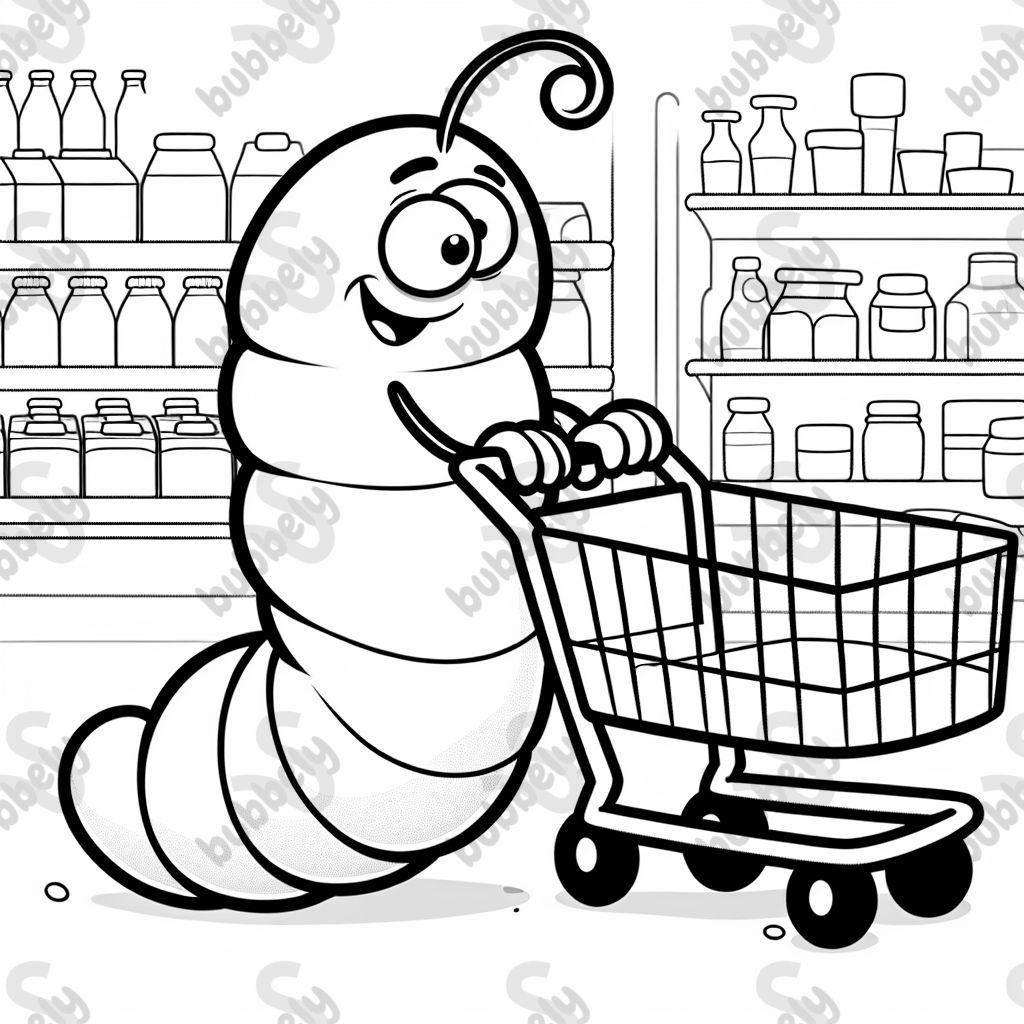 Worm pushing a shopping cart