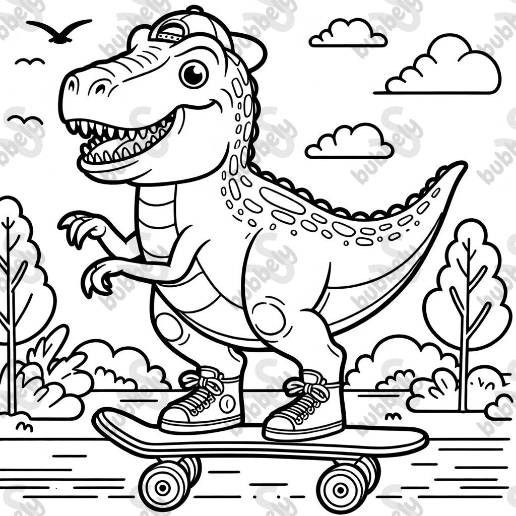 A T-Rex riding a skateboard