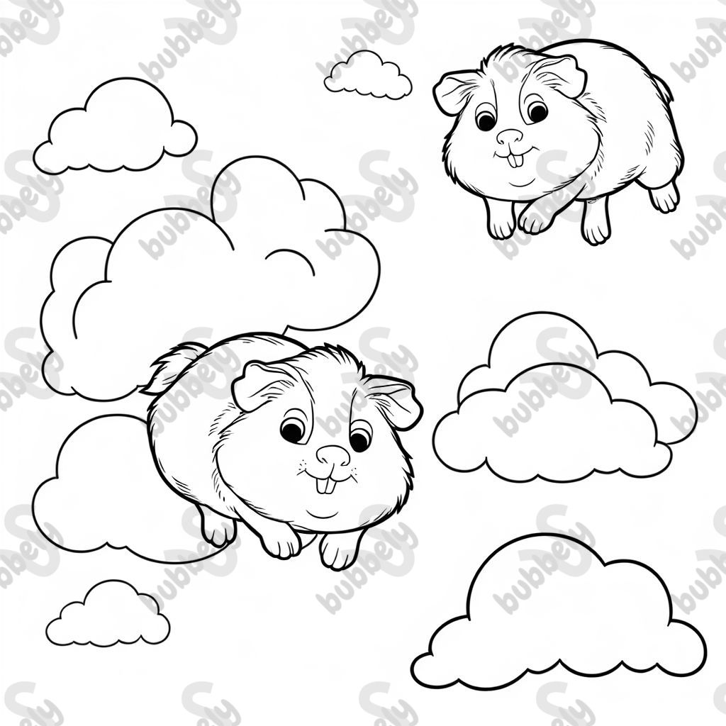 2 realistic guinea pigs flying in the clouds
