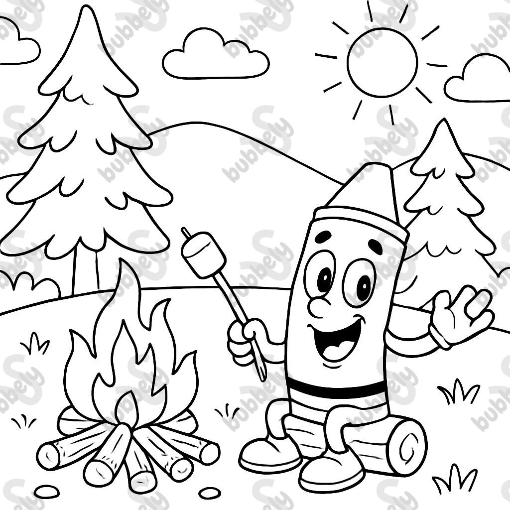 A crayon sitting at a campfire