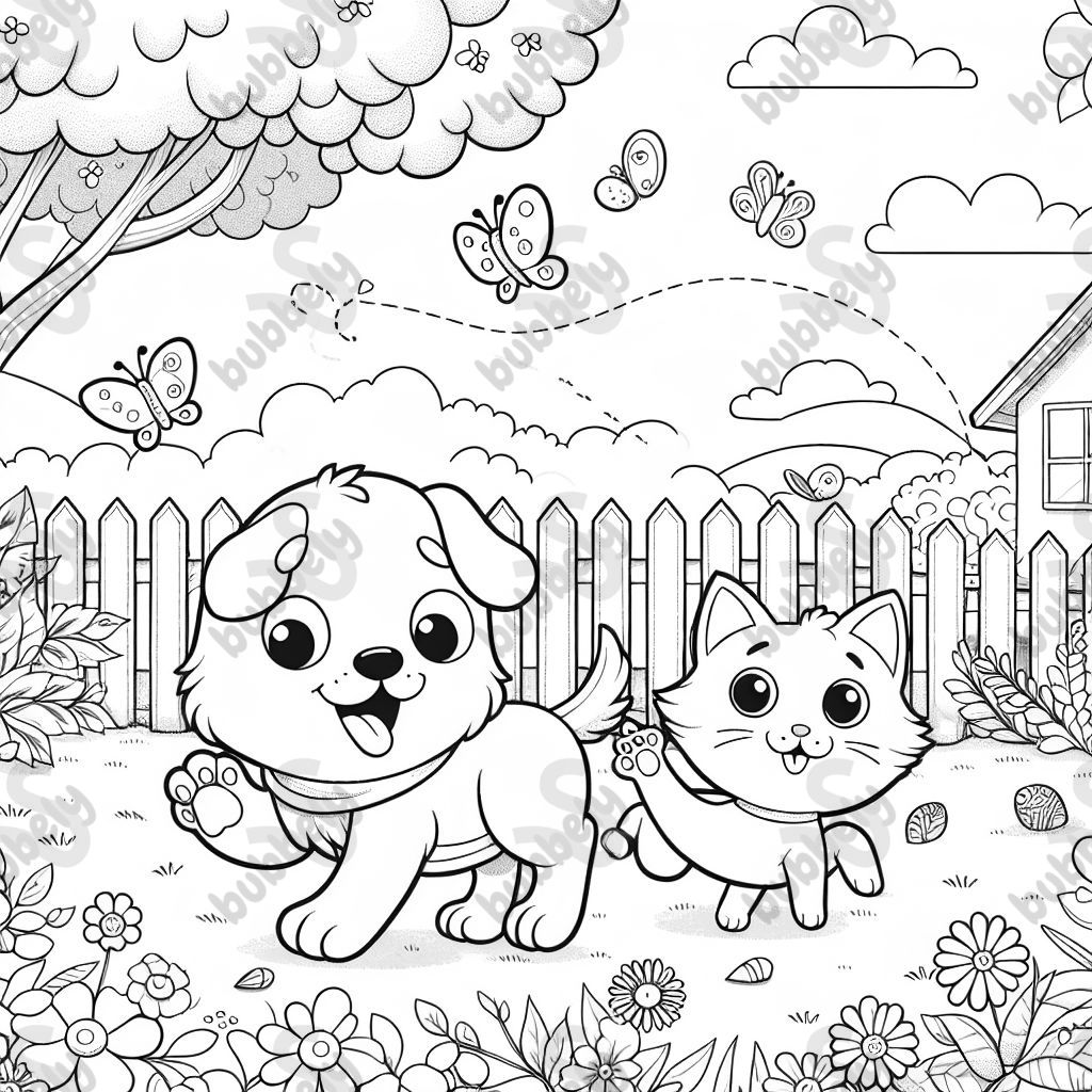 Ein Hund und eine Katze im Garten 