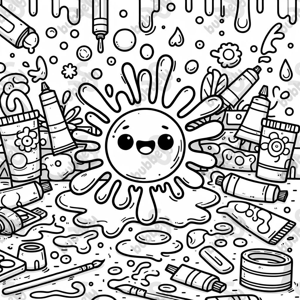 Taches de couleur et tubes de peinture éparpillés