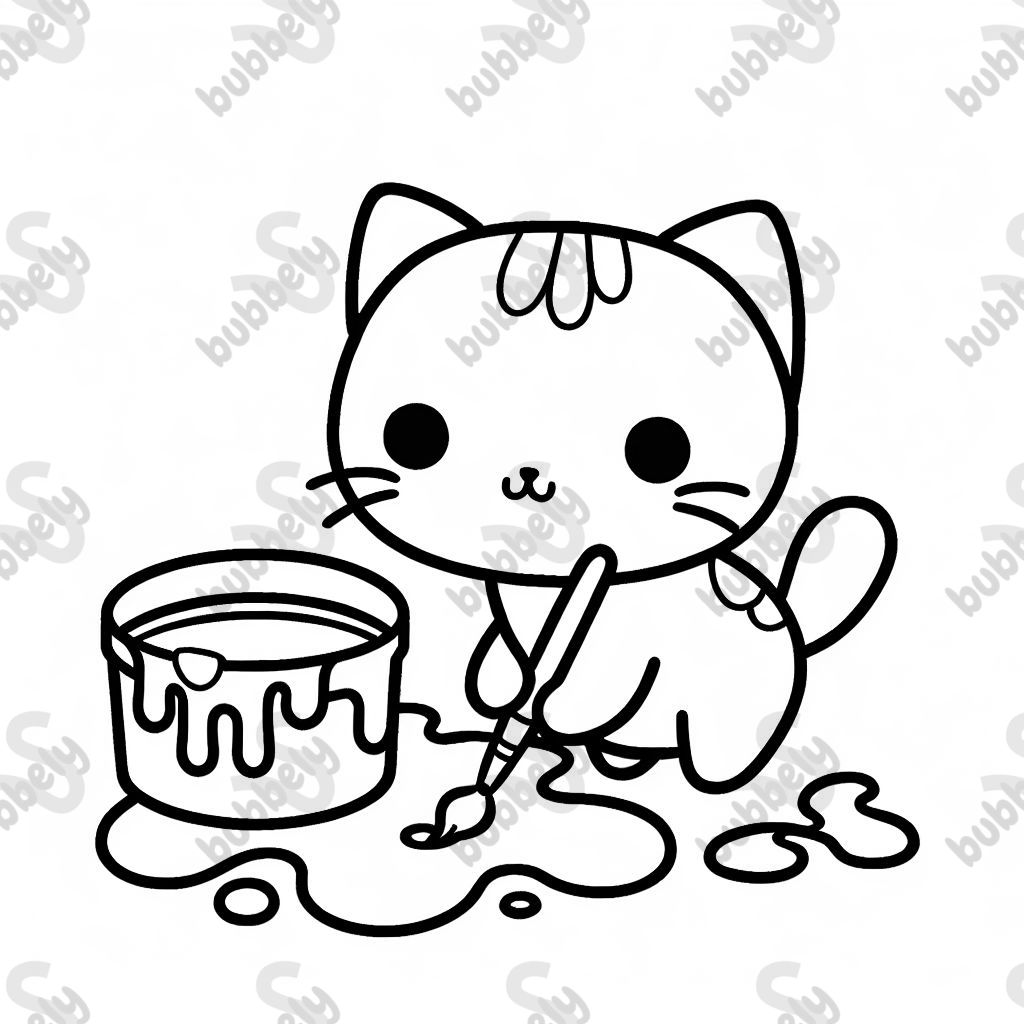 Chat éclaboussant avec de la peinture