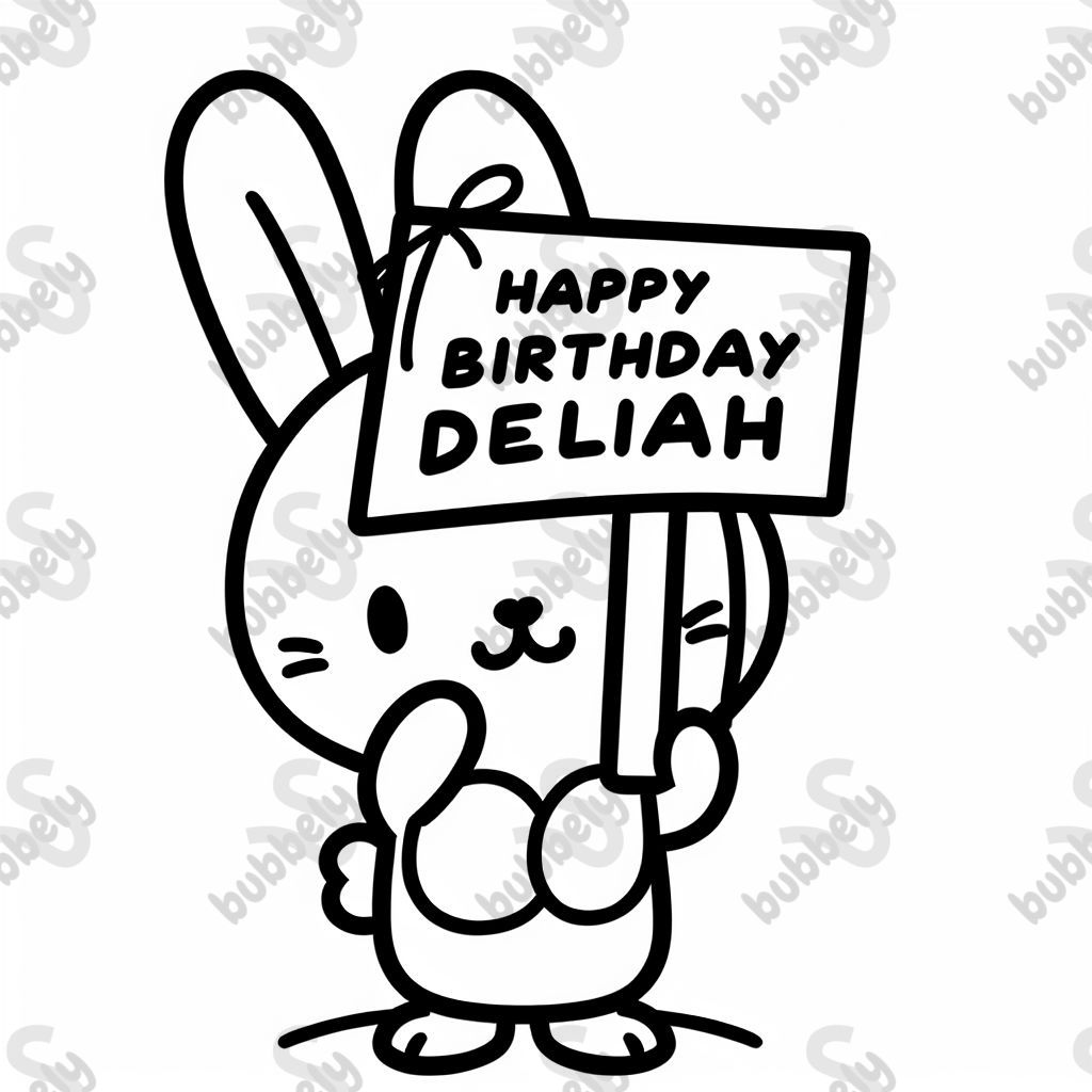A bunny saying 'Happy Birthday Delilah'.