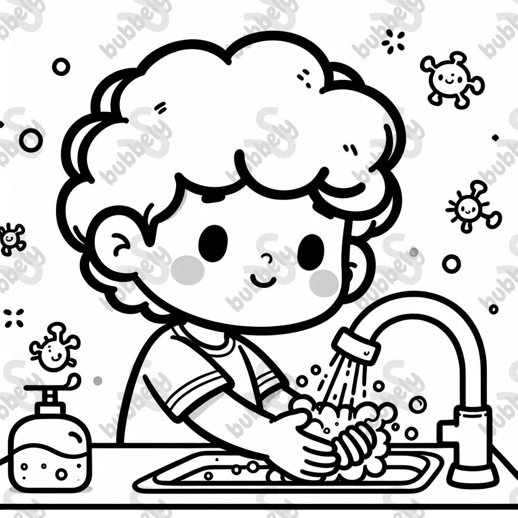 washing hands boy with curls