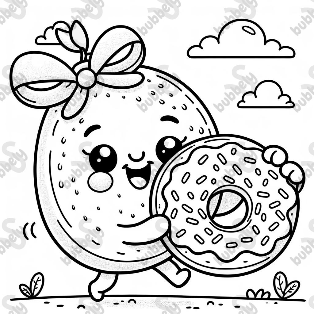 lemon smiling eating a donut with a bow