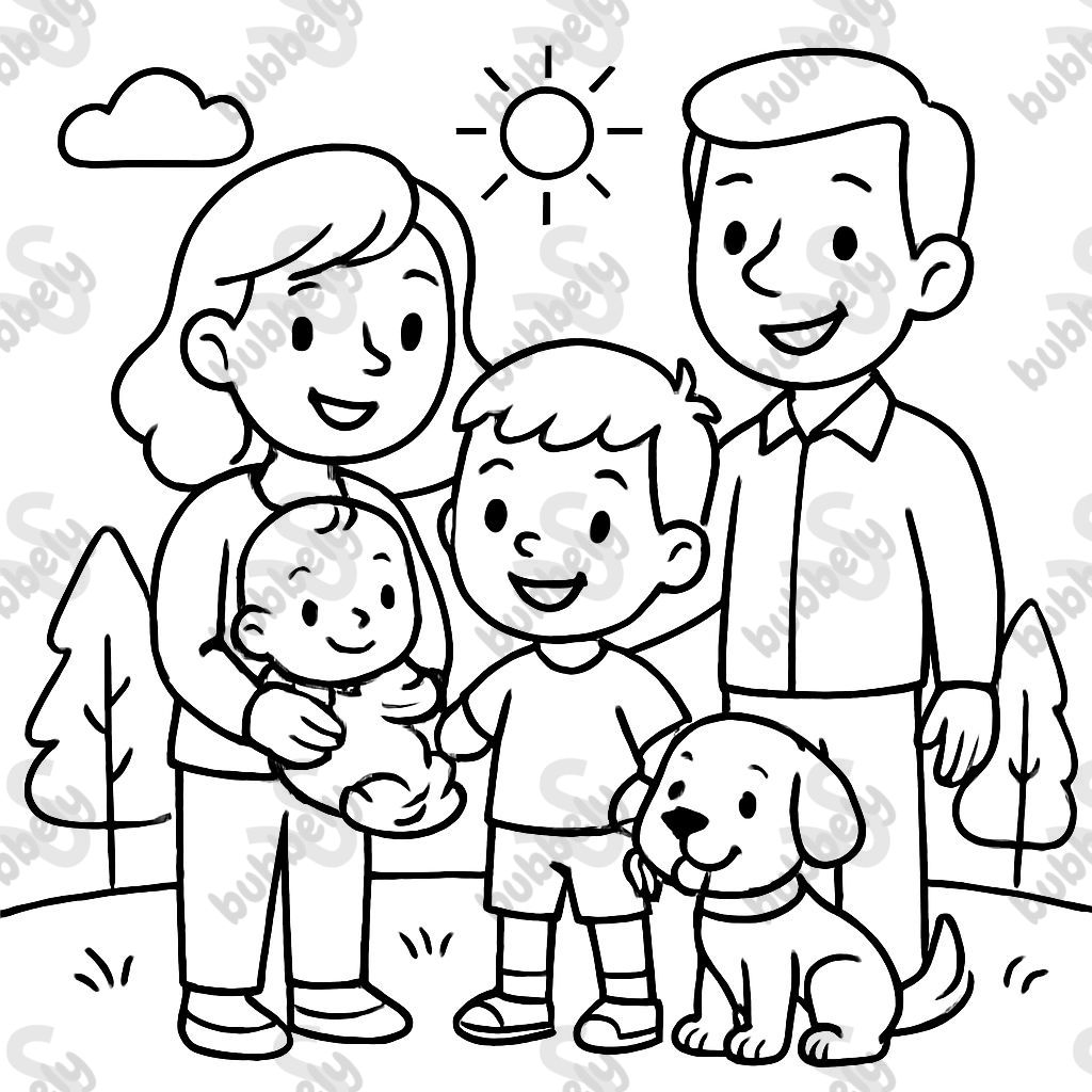 mom dad son baby brother dog