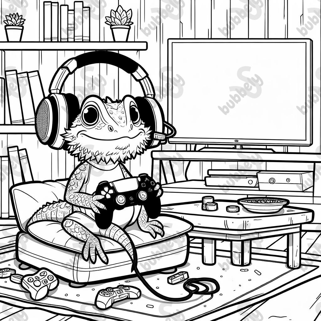 A bearded dragon playing on a PS5 offers fun and entertainment for kids.