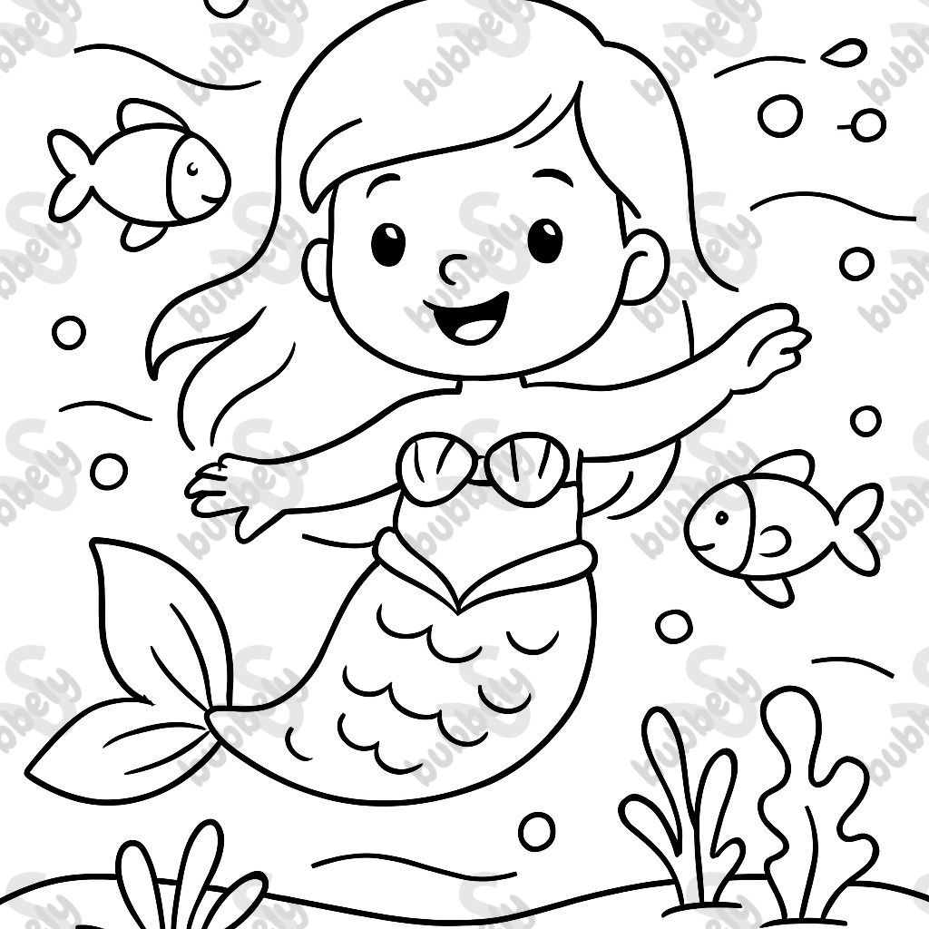 Sirène dans la mer avec des poissons Sirène dans la mer avec des poissons