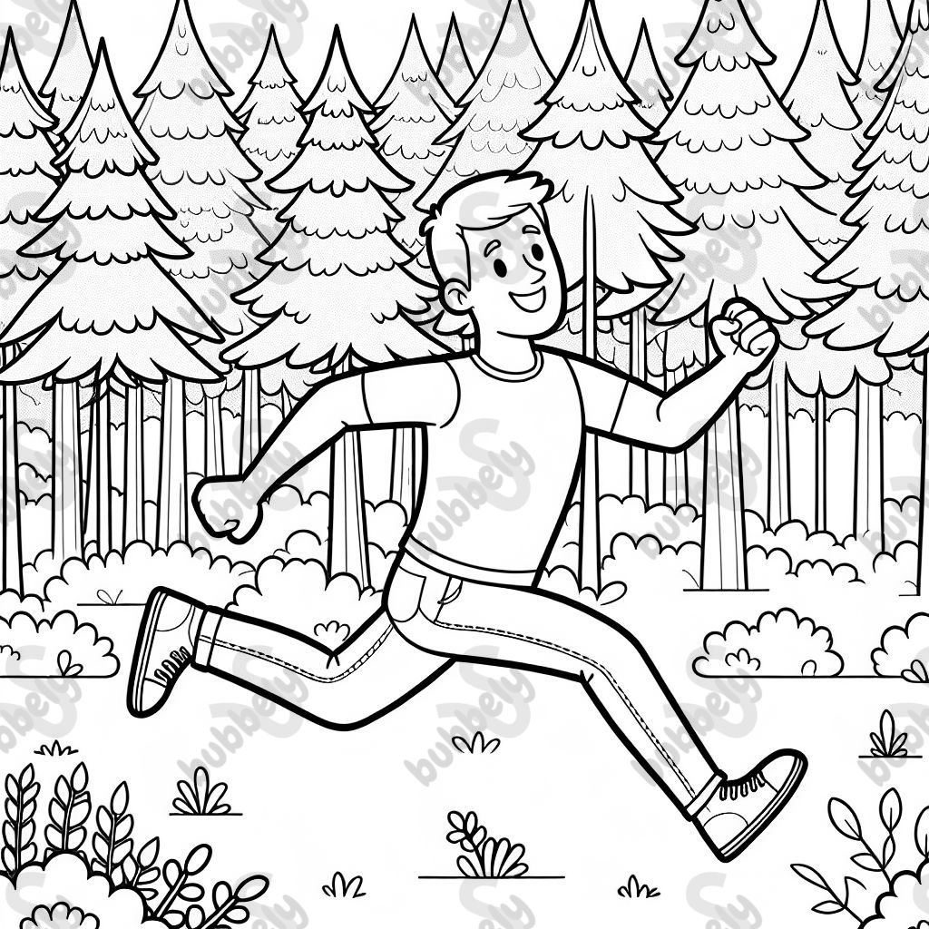 a man running in a forest