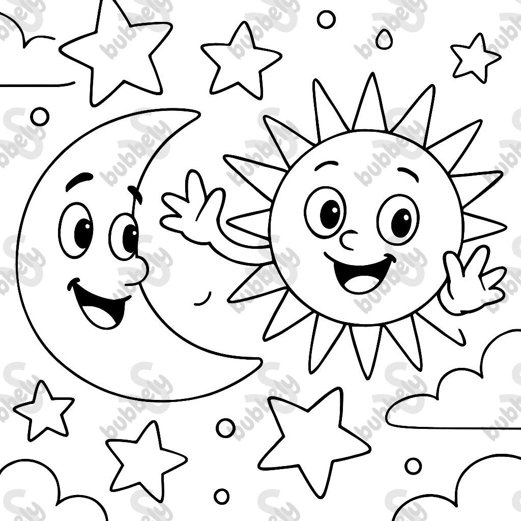 moon and stars and sun