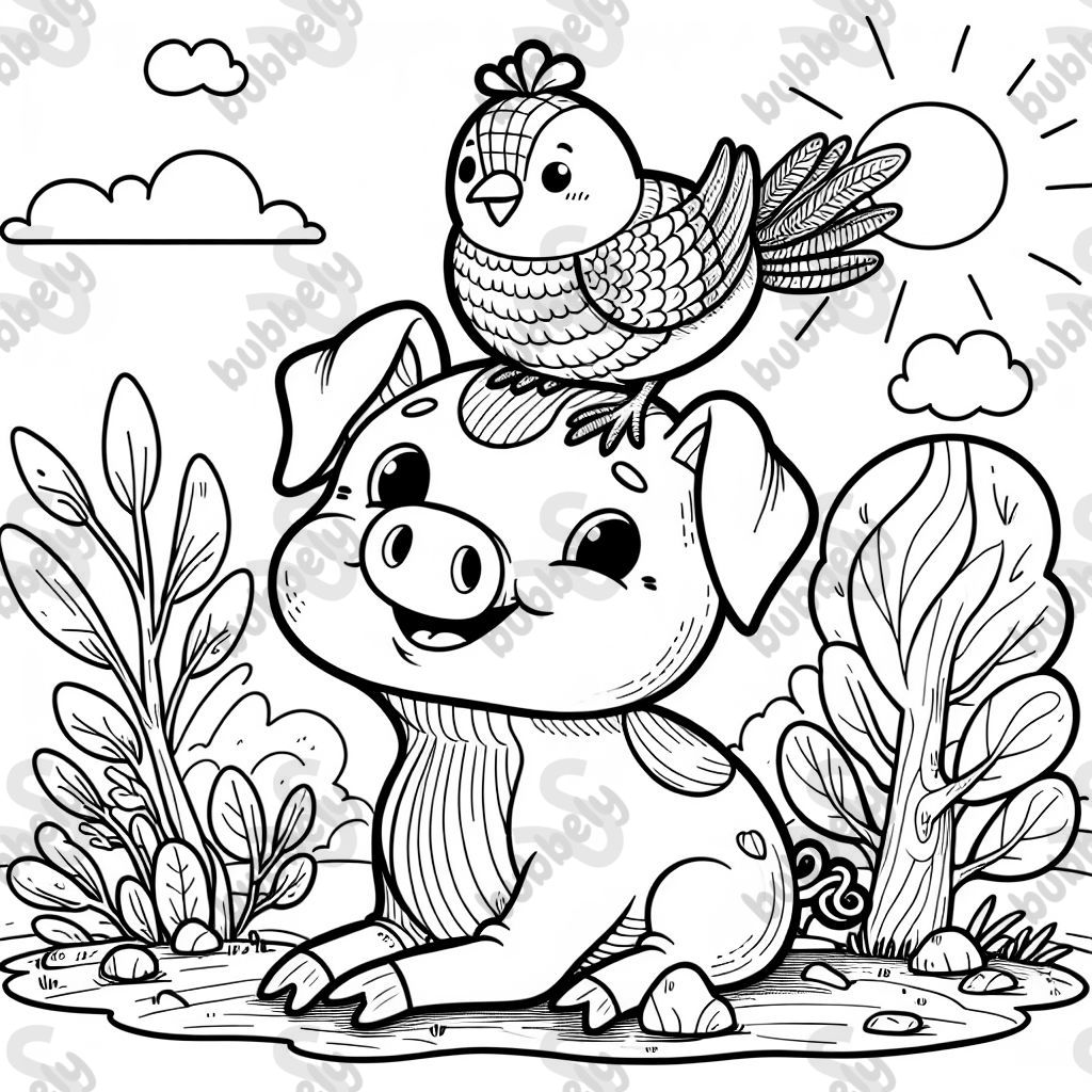 pig on the quail's head