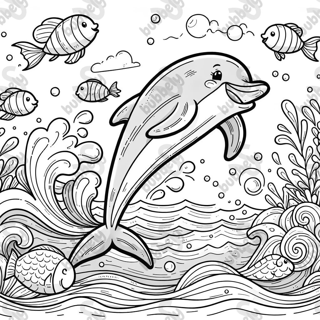 Fish in ocean with dolphin jumping out of that water 