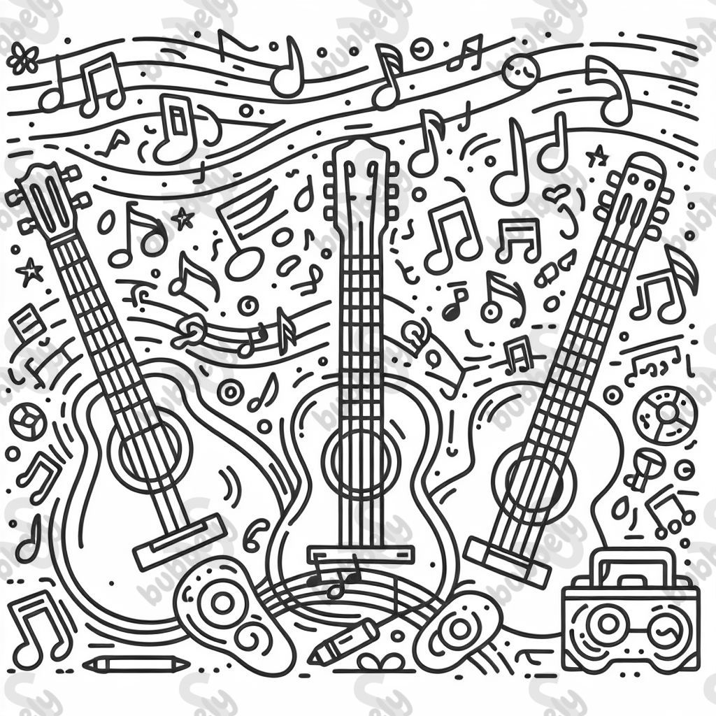 notes de musique et guitares