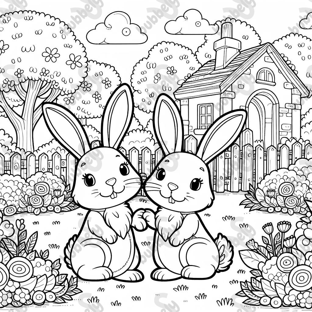 2 rabbits in a garden