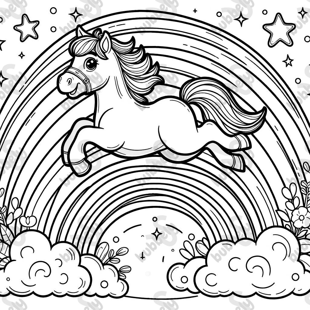 Horse jumping over rainbow