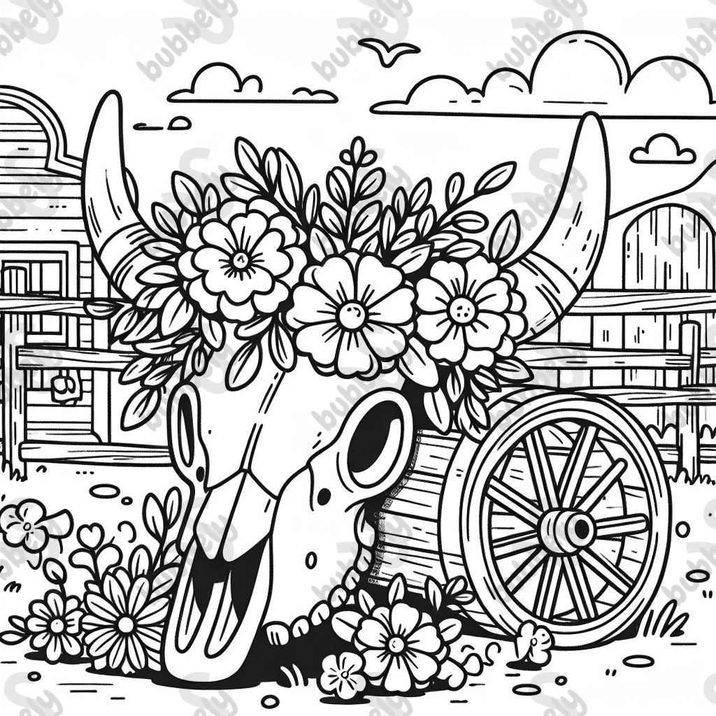 Western bull skull with flowers