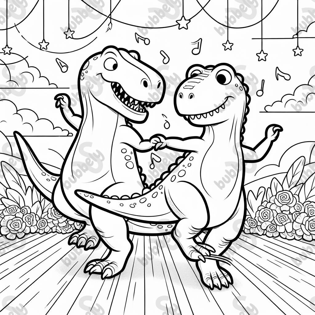 tyrannosaurus and allosaurus going to a dance