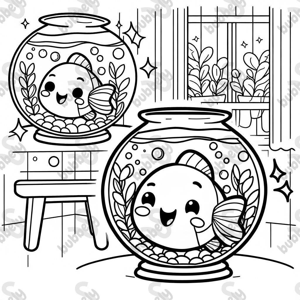 A happy fish in a fish bowl