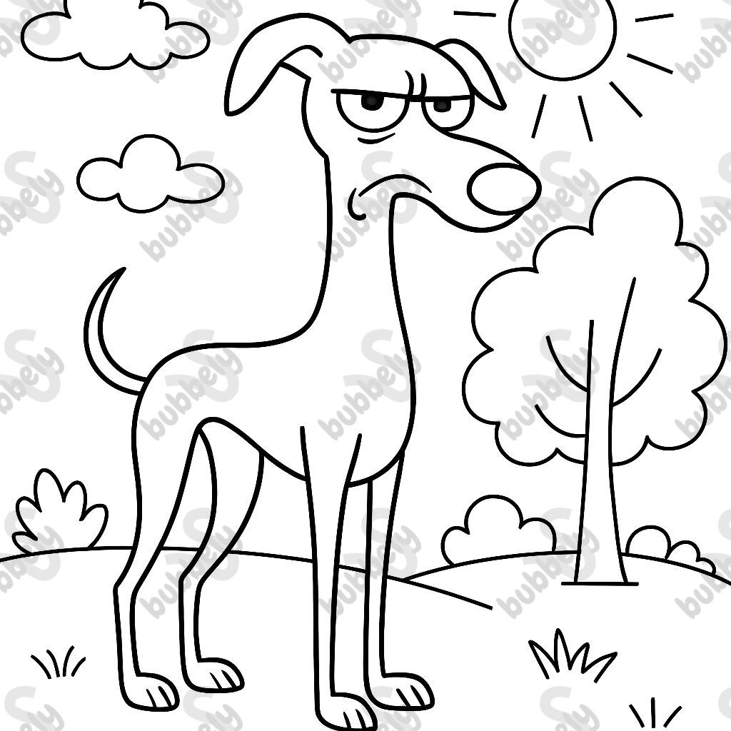 tall skinny greyhound dog looking grumpy