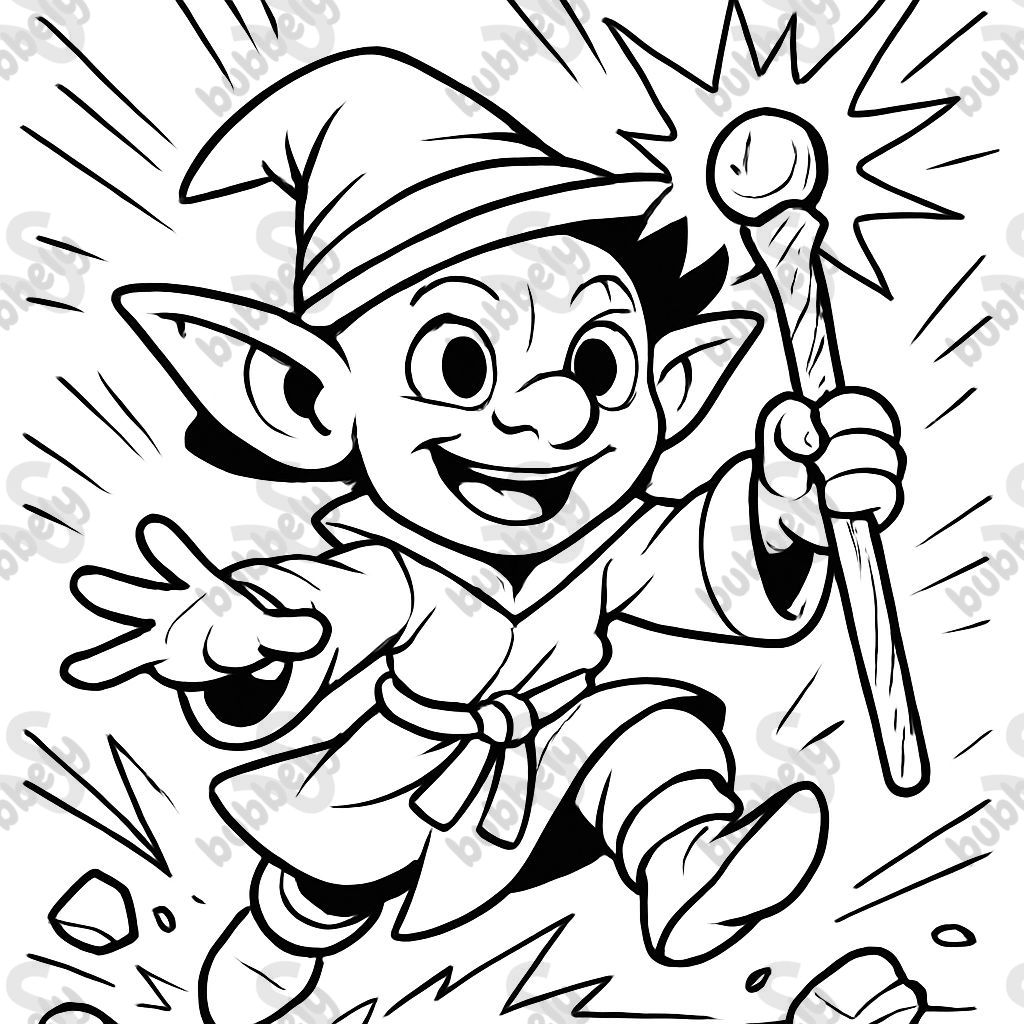 Cute young small nosed goblin wizard