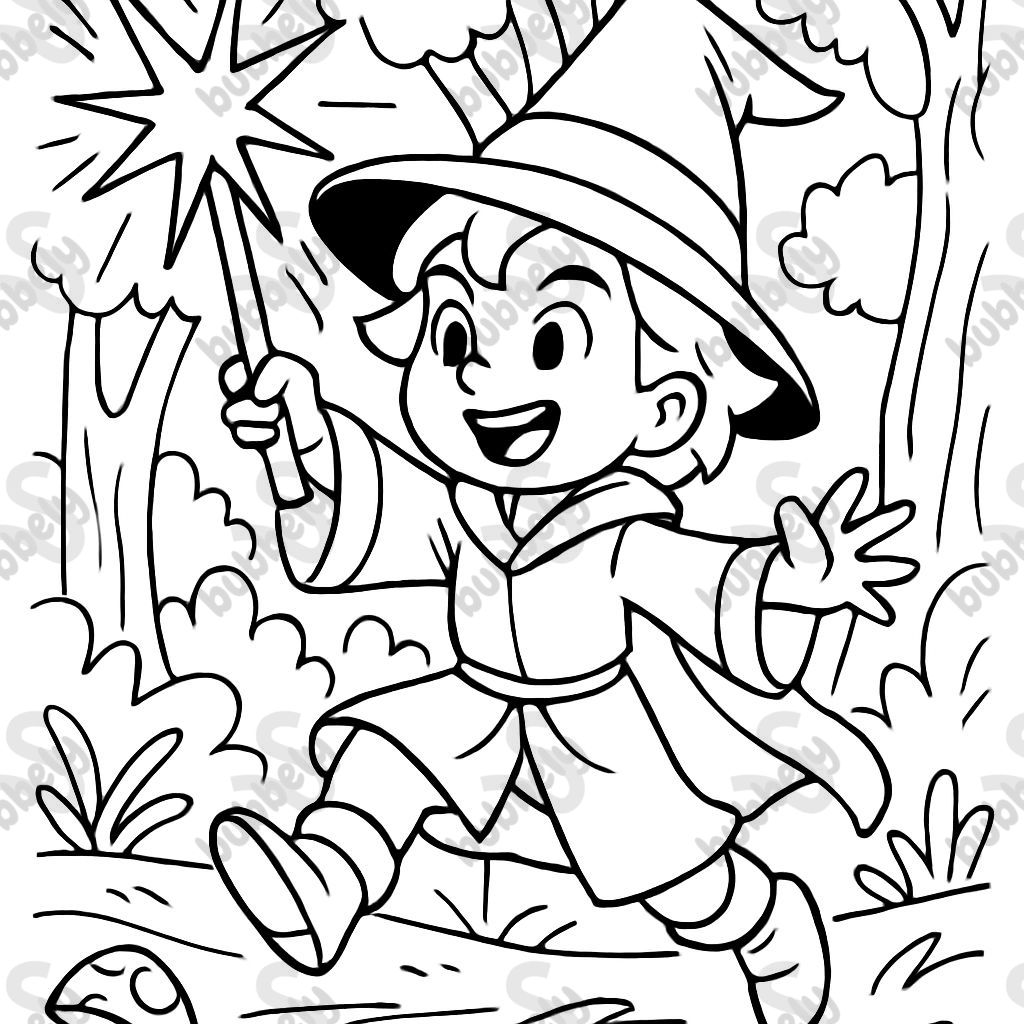cute young wizard in the forest