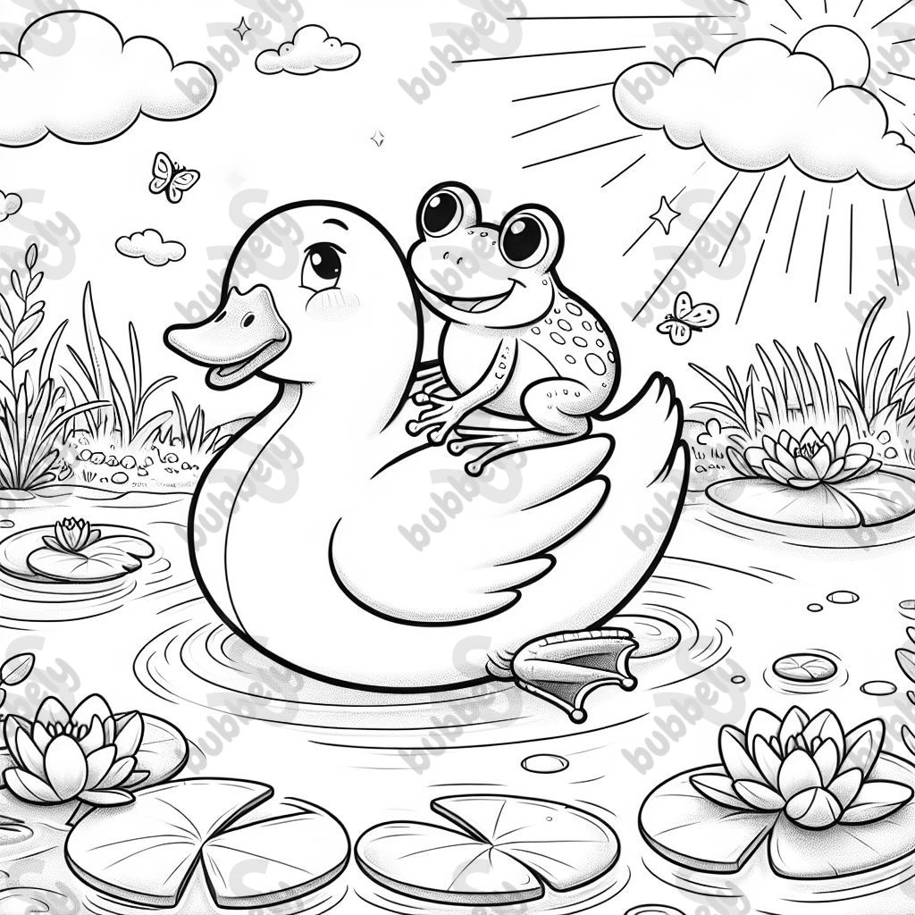A frog riding a duck