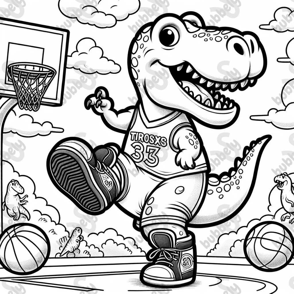 Tyrannosaurus rex playing basketball